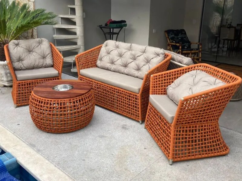 Conjunto de Sofá Gaivotas Corda Terracota
